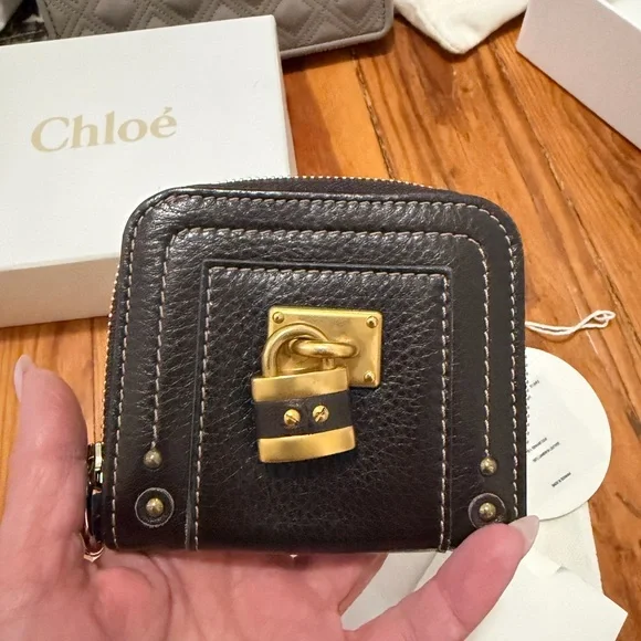 Chloe Black Leather Card Holder with Gold Lock - Picture 2 of 8